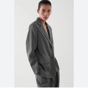 COS Single-breasted Wool Blazer Suit Jacket Oversized Structured Slate Gray 12